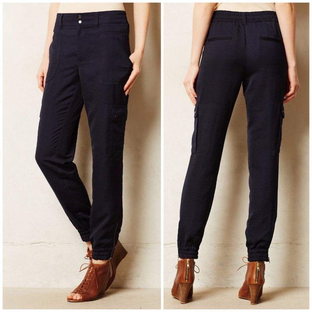 Anthropologie Elevenses Aubrey Cargo Pants SIZE 2 Navy Jogger Utility Tapered